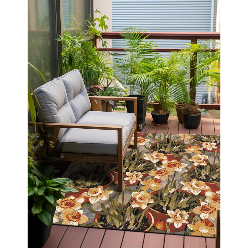  Verdure Outdoor Botanical Rug, Square 7'10"