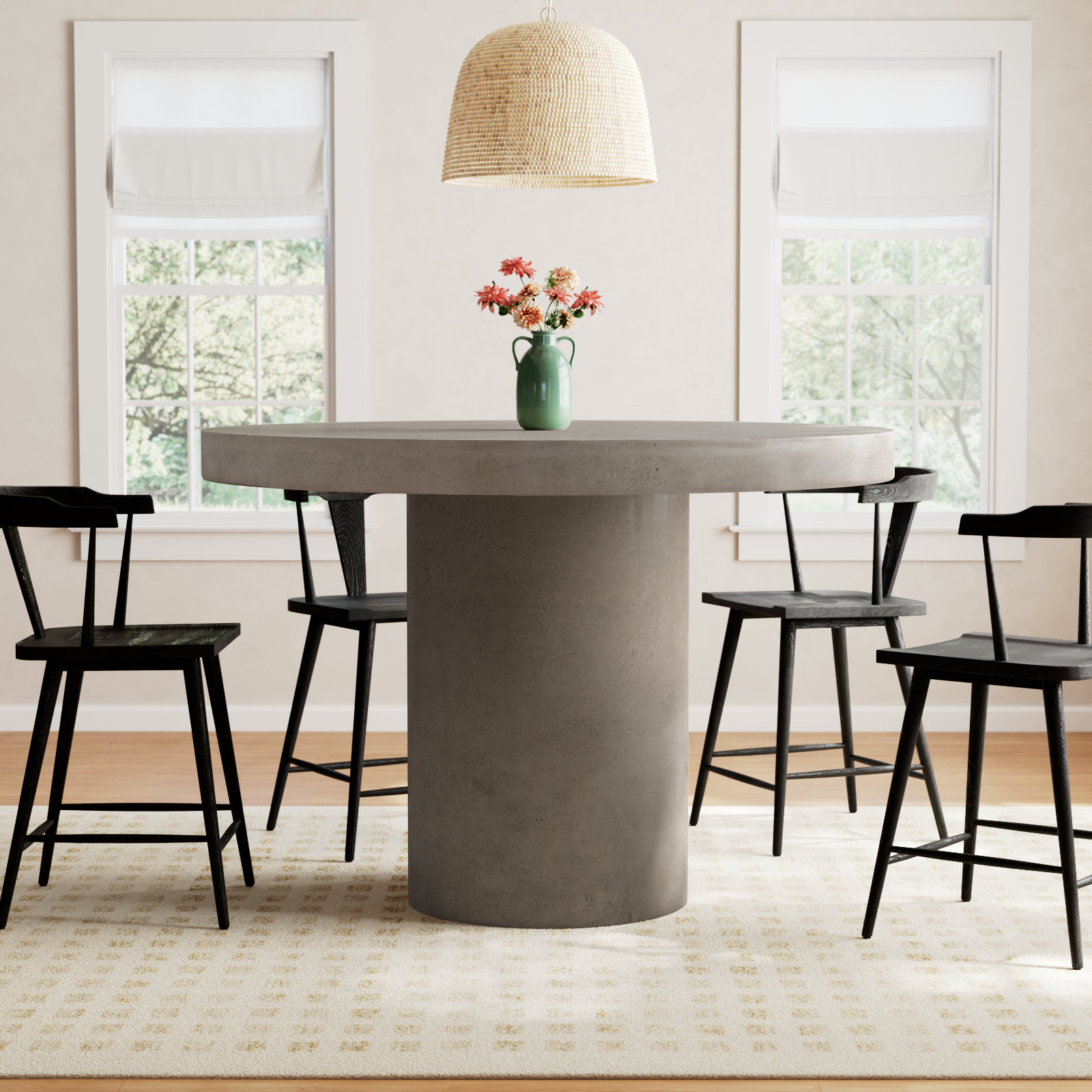 Kareen Concrete Pedestal Dining Table, Dark Gray, 60" Round  , Bar Table (41.75" Height)