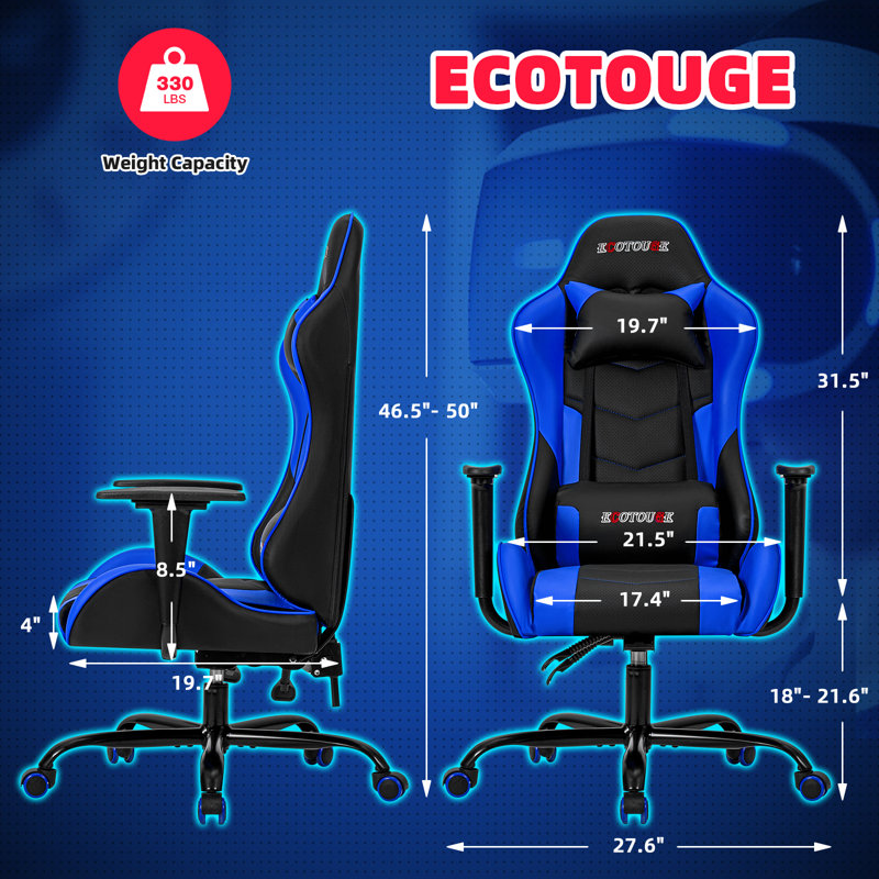 ECOTOUGE Fauteuil inclinable, ergonomique et pivotant réglable, Bleu et noir