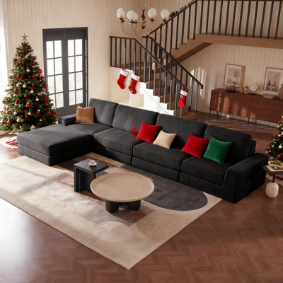Boneless L-Shape Sectional Couches, Sofa And Ottoman Set