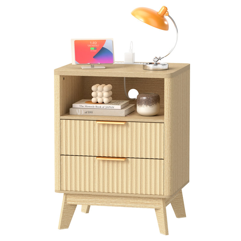 Table de chevet moderne en bois avec station de charge et tiroir