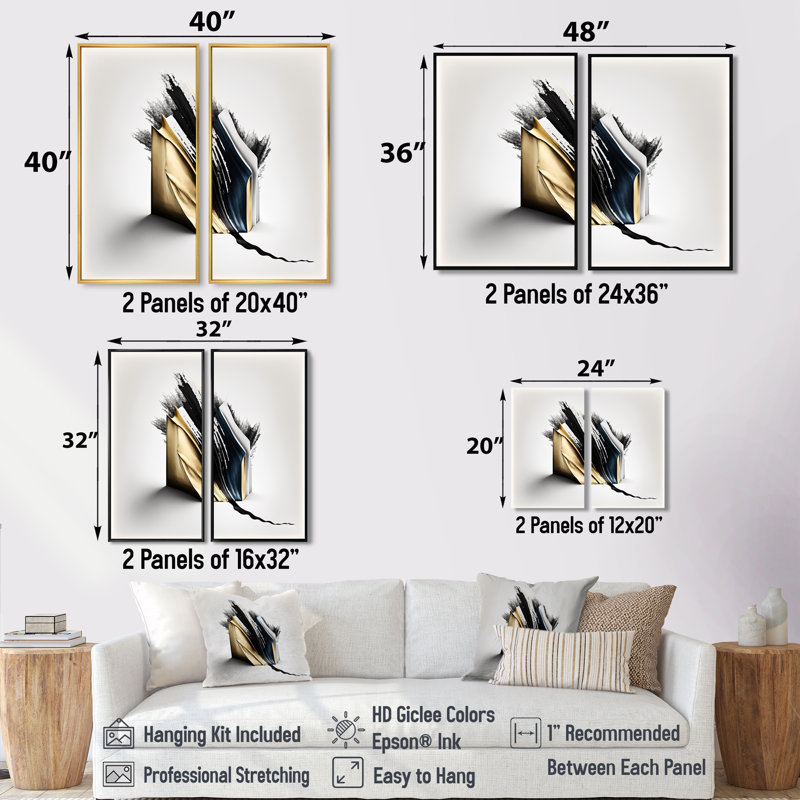 «Black and Gold Cubic Expression VI», art mural moderne 2 pièces, Impression encadrée flottante, 32" H x 32" W, White
