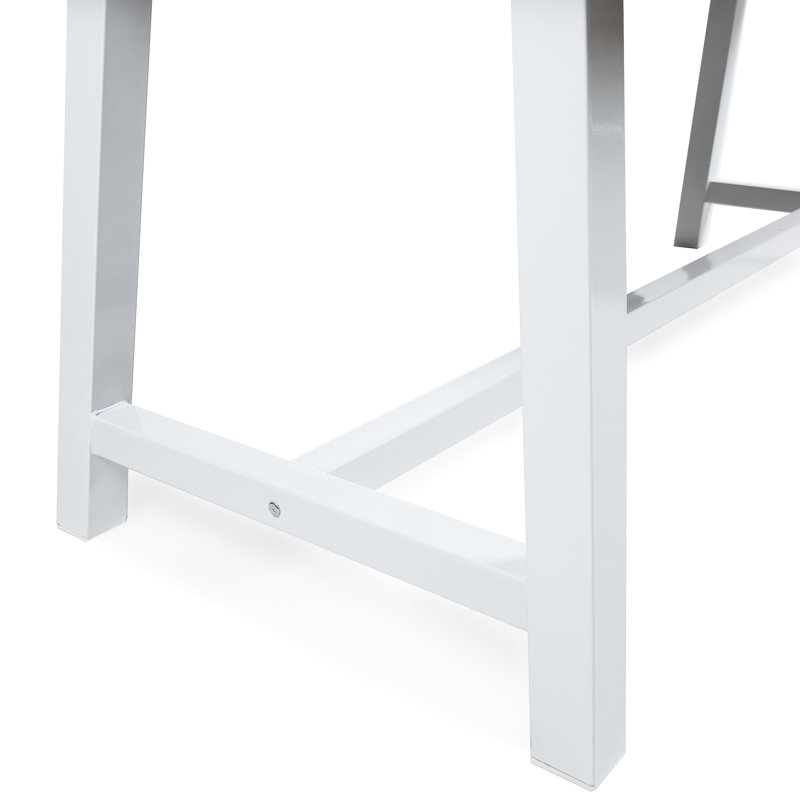 Table de salle à manger d'extérieur en bois et structure en métal rustique blanc, finition brun foncé, 29,5 po de hauteur, 70,0 po de largeur, 35,06 po de profondeur, 300 lb de capacité, pièces d'assemblage