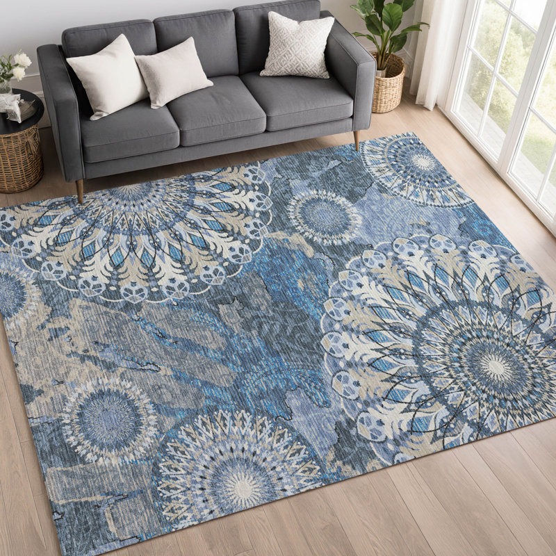 Tapis motif cachemire intérieur / extérieur lavable à la machine Norrell ACN2335, Rectangle 9 pi x 12 pi