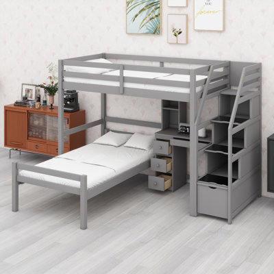 Space-Saving Loft Bed with Stand-alone Bed, Storage Staircase, Desk, Shelves and Drawers