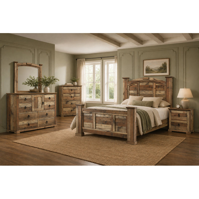 Ensemble de chambre à coucher Rustic, 5 pièces, Grand lit