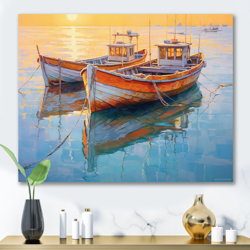 Deux bateaux dans le port III, reproduction d'art sur toile, 12" H x 20" W, Toile tendue