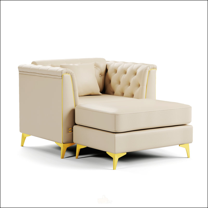 Élégant canapé chesterfield modulaire 1 place avec similicuir, capitonnage à boutons fait à la main et accoudoirs garnis de métal pour une vie moderne
