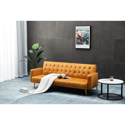 Lit Ginger en velours, pieds en métal doré, 3 pour un espace de vie compact de luxe