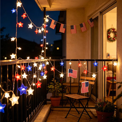 US Independence Day Flag-Themed LED String Lights  Red And Blue Star Copper  Holiday Decorative Lights