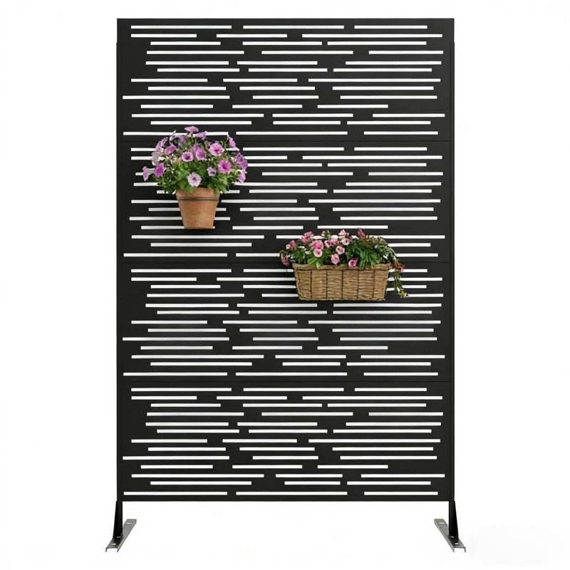 Panneau d'intimité 72 po x 47 po avec support et cloison décorative autoportante pour patio et jardin, Noir