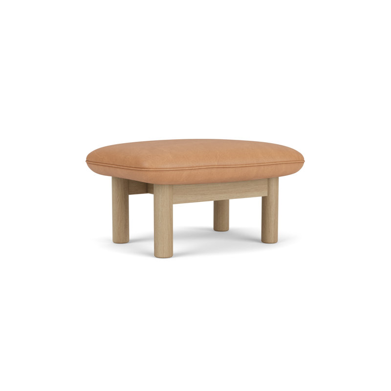 Brasilia Ottoman, Dunes 21004 Camel Genuine Leather, Natural Oak