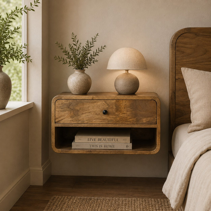 Table de chevet en bois massif Karlow, Beige