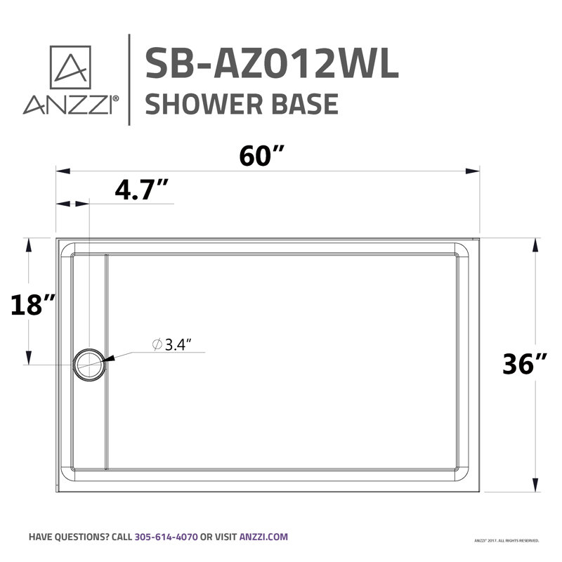 Field Series 60 W 36 D Rectangular Double Shower Base, Left
