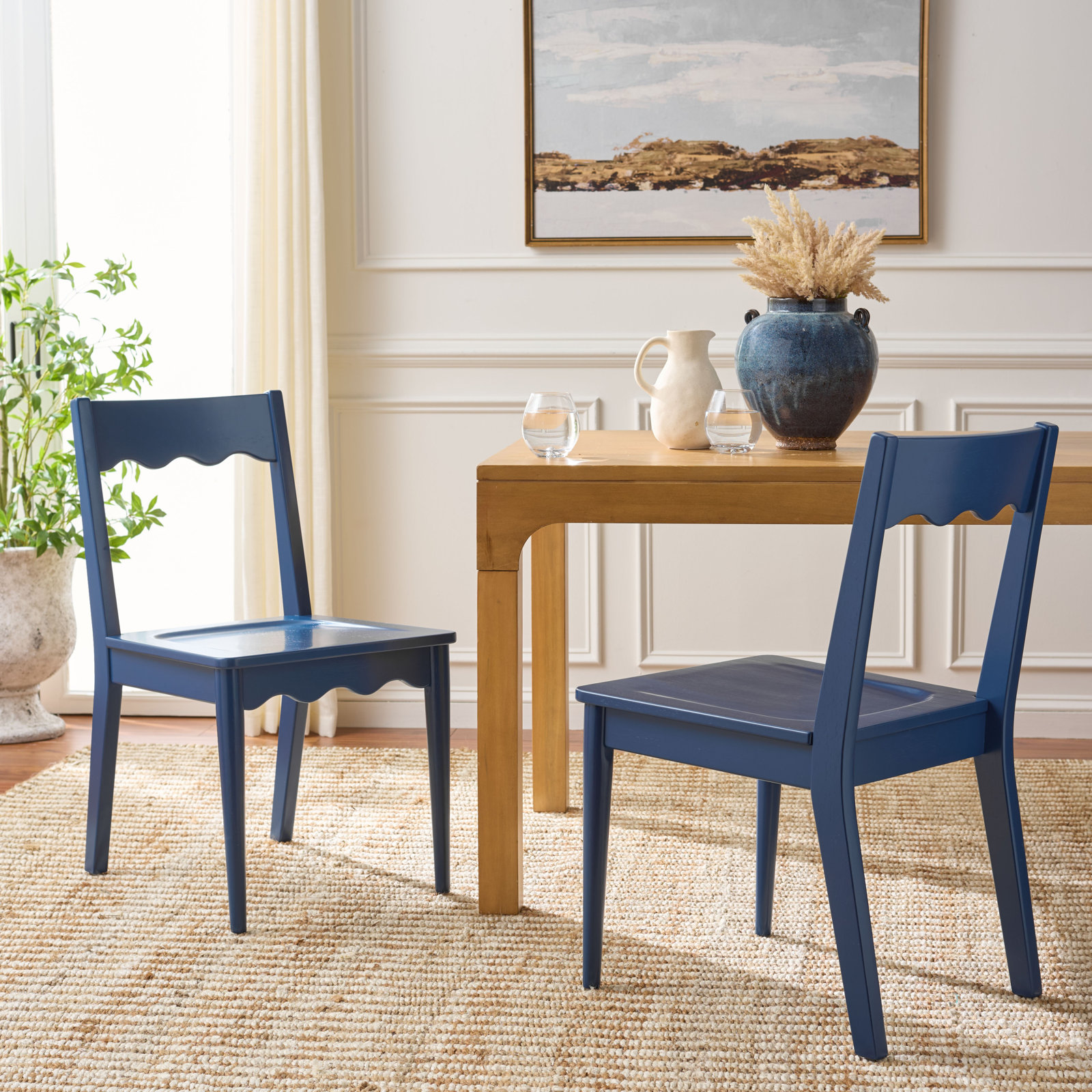 Rosetty Scallop Dining Chairs, Navy