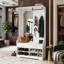 104cm Hall Tree With Storage Bench And Mirror, Entryway Coat Rack With 4 Hooks, Drawers & Shoe Storage, White