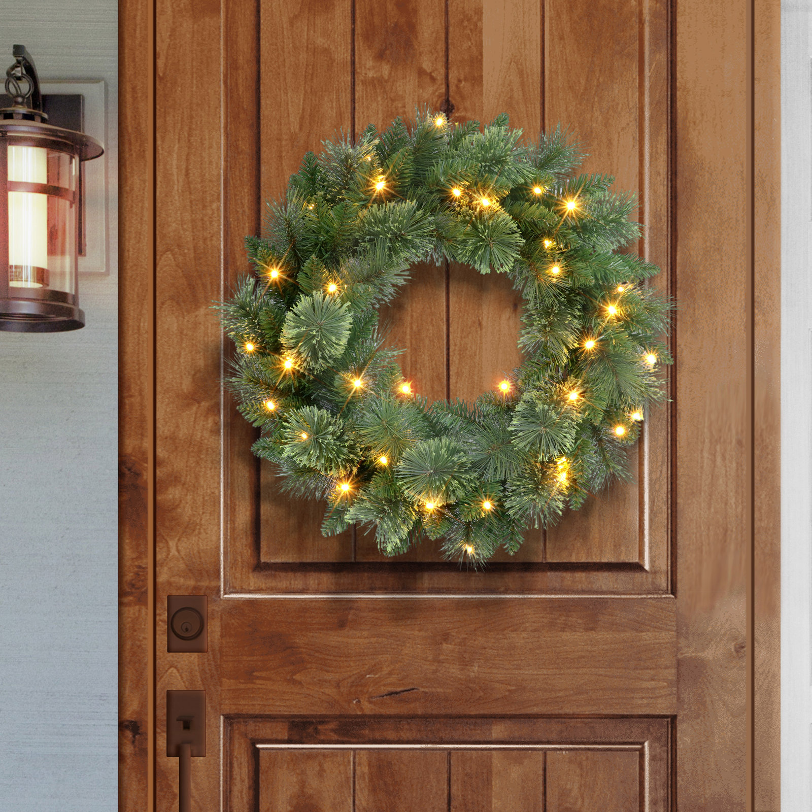 24'' Faux Pine Lighted Wreath