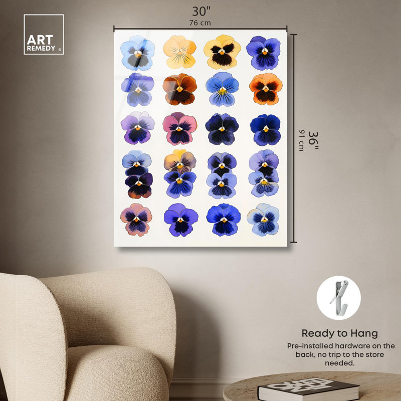 «Pansy Patch Grid IV», reproduction d'art acrylique sur toile par Art Remedy, H 36 po x l 30 po