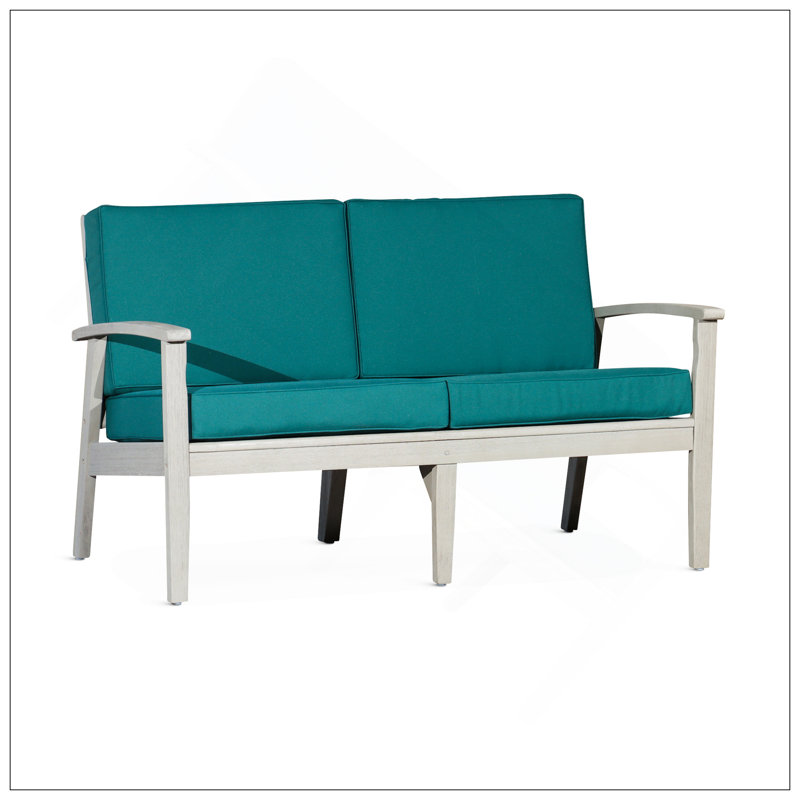 Eucalyptus Loveseat With Cushions, Driftwood Gray Finish, Gray, Green