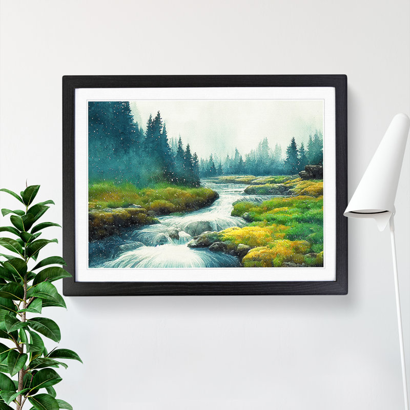 Summer Forest Stream Vol.3 - Single Picture Frame Painting, 25cm H x 34cm W x 2cm D, Black