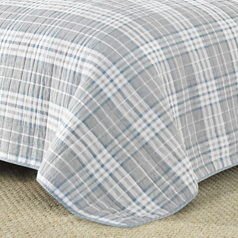 Nautica Millbrook Plaid Cotton Reversible Grey Quilt Set, Twin Quilt + 1 Sham