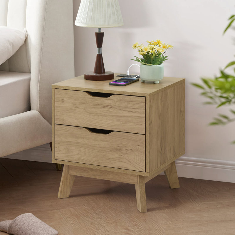 Dreanna 2 Drawer Wood Nightstand, Bedside Table with Storage Drawers, Night Stand for Bedroom, End Table or Side Table for Living Room, 15.7" D x 18.9" W x 21.2" H