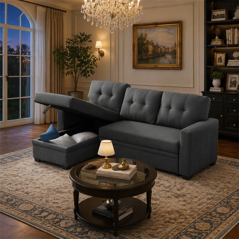 Canapé modulaire rembourré avec méridienne, Dark Grey