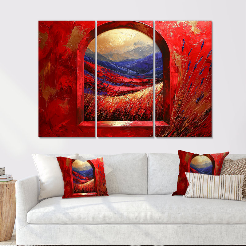 «Red Summer Meadow», ensemble d'art mural prairie, H 28 po x l 36 po x P 1 po, Métal métal
