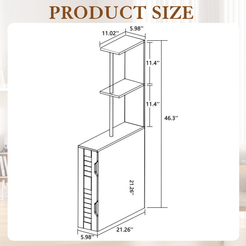 Armoire de rangement haute pour salle de bain, tour à linge autoportante avec tablette à 2 niveaux et armoires, organisateur de plancher étroit pour petits espaces