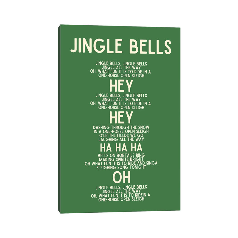 Jingle Bells Christmas Lyrics In Green by Design Harvest - Wrapped Canvas Print, 152.5 cm H x 101.5 cm W