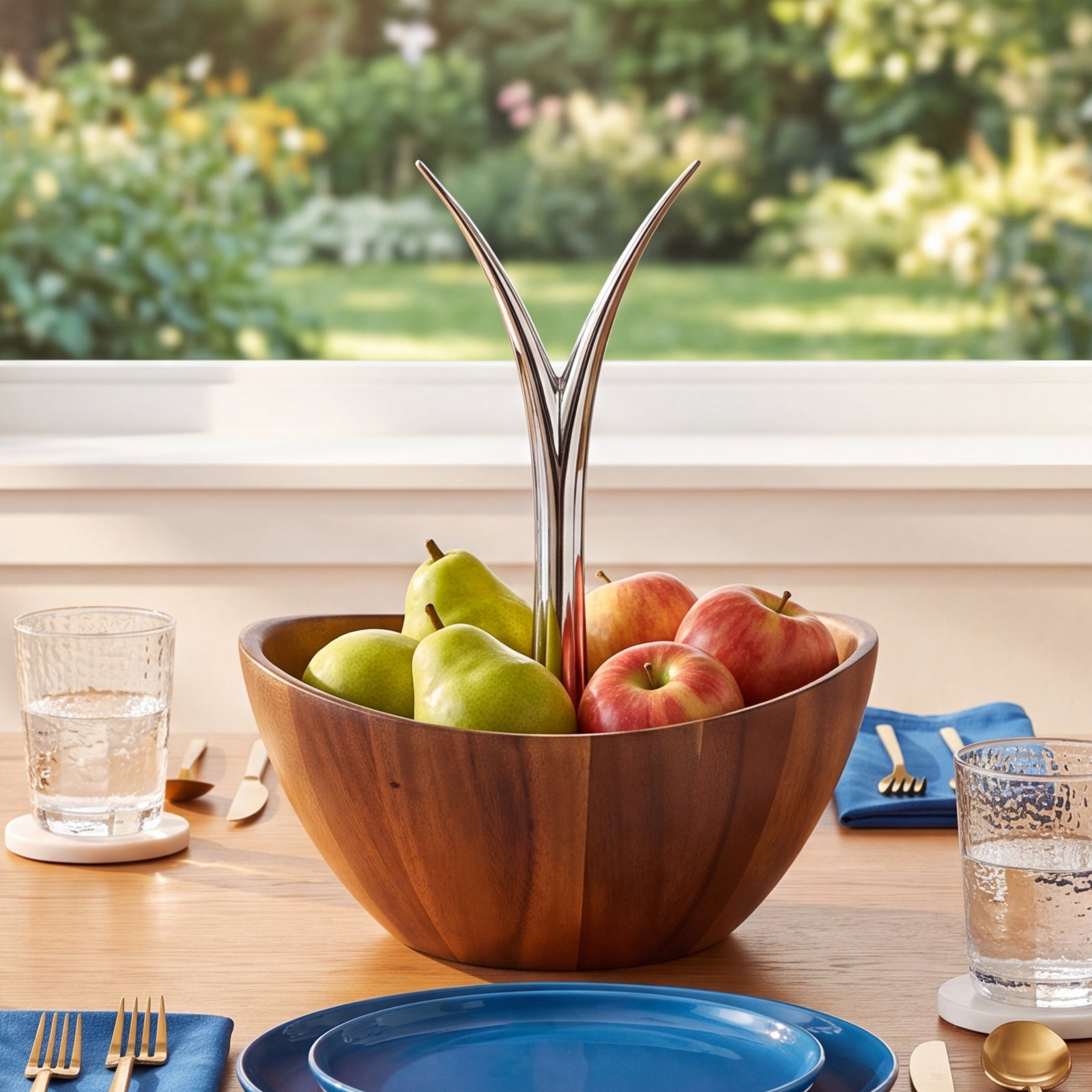 Alloy and Wood Serving Bowl