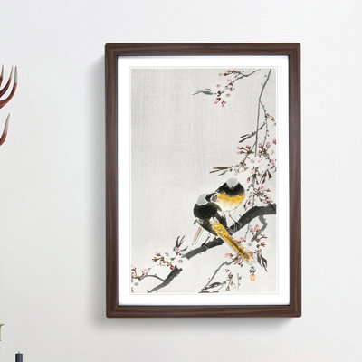 Two Sable Red Tails and Cherry Blossom by Ohara Koson - Framed Print
