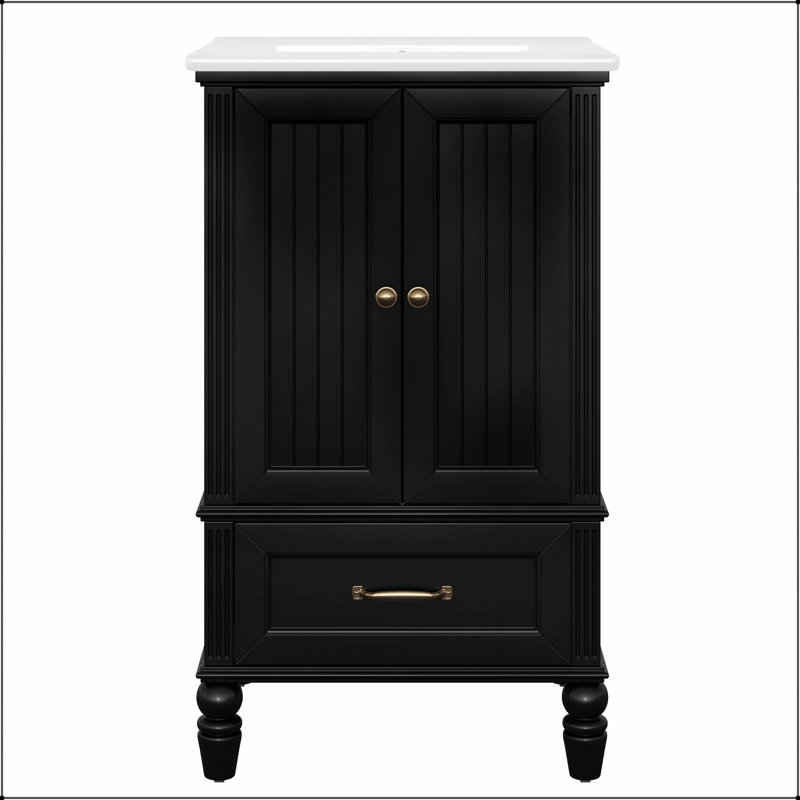 Meuble-lavabo moderne de 20 pouces avec lavabo, armoire à deux portes, butoir de porte magnétique et patins réglables