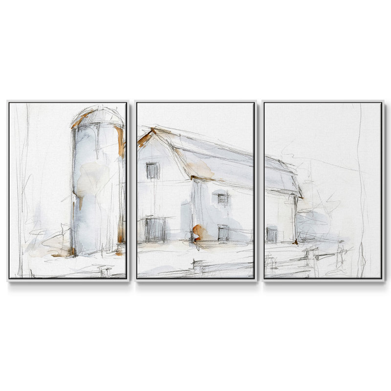 Barnyard, croquis au crayon II, 3 pièces, Blanc, H 40 po x l 78 po x P 2 po