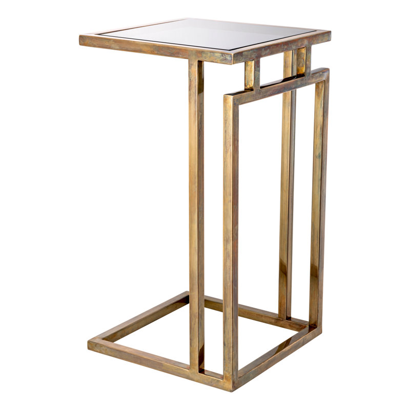 Marcus Glass End Table, Vintage Brass