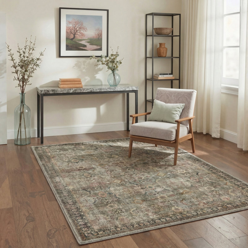 Tapis d'intérieur persan rétro lavable à la machine avec envers antidérapant, Rectangle 6 pi x 9 pi