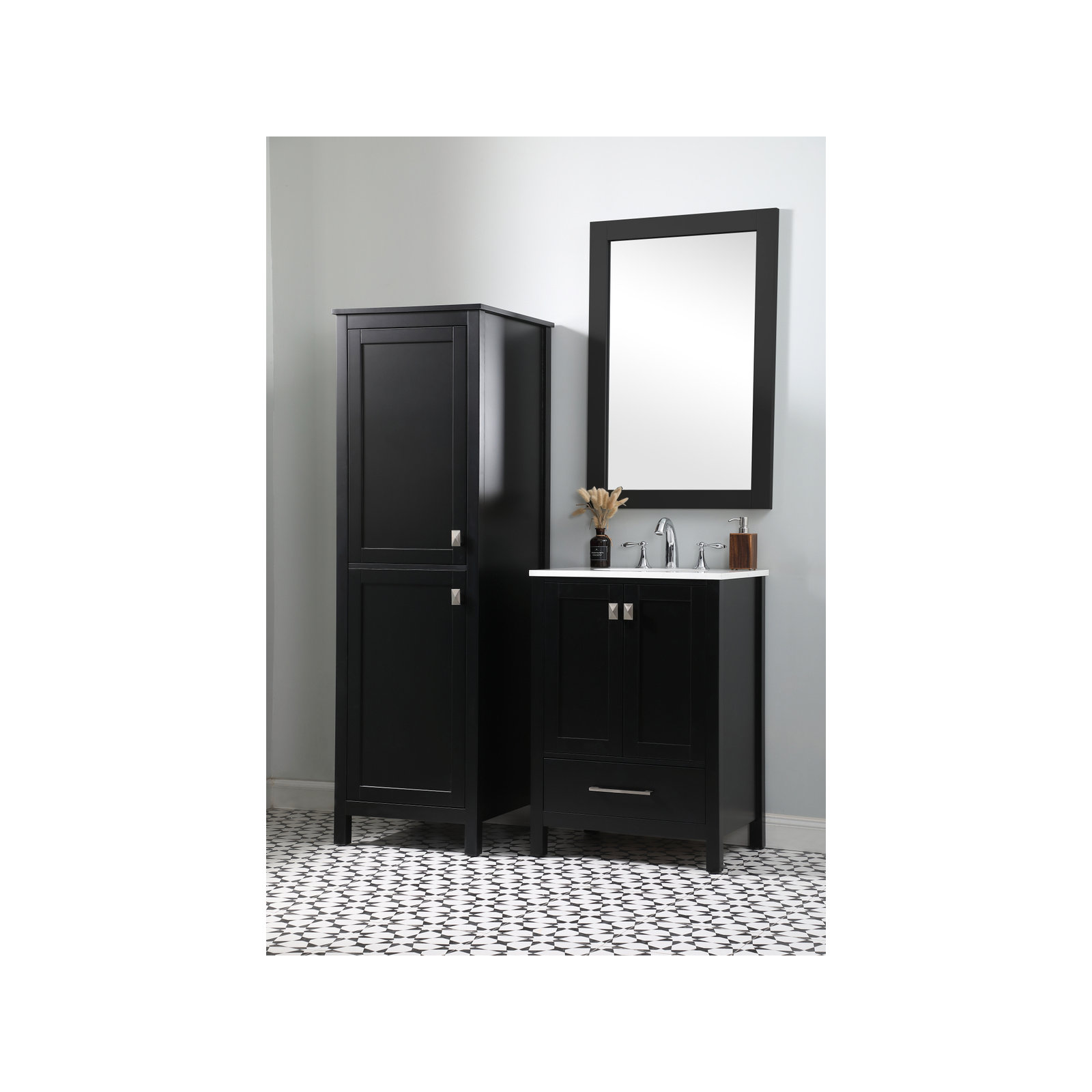 Destinymarie Linen Cabinet, Black/Brushed Nickel, 65"H x 20"W x 22"D