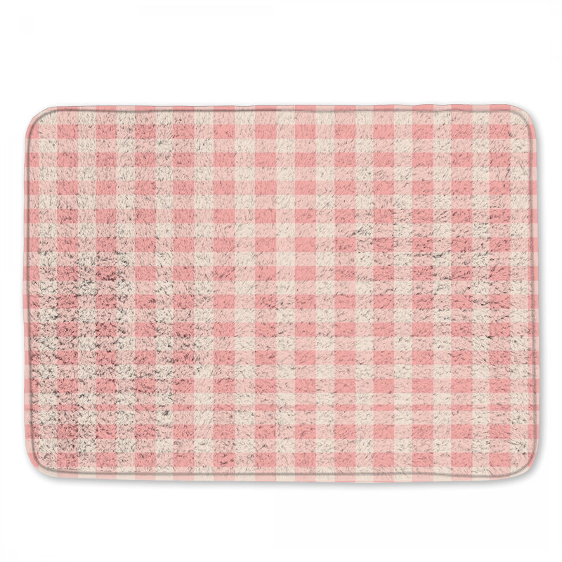 Tapis de bain rose à carreaux vichy, L 34 po x L 21 po