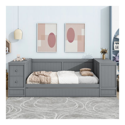 Twin Size Daybed with Storage Arms, Trundle and Charging Station