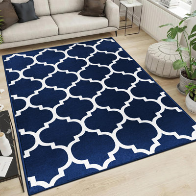 AVA Navy Machine Tufted Printed Area Rug