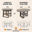 Table de salle à manger ronde extensible de 110 à 150 cm pour 4 à 6 personnes, table de cuisine ronde transformable en ovale avec rallonge intégrée rabattable, piètement stable en forme de H et tablette de rangement, grise-738472875