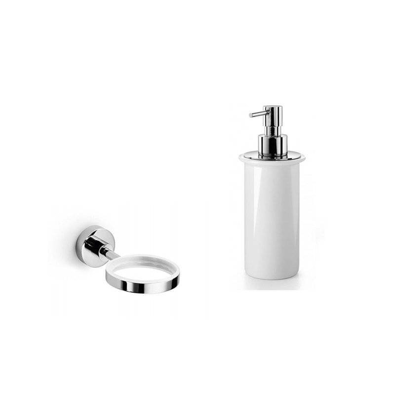 Distributeur de savon mural et porte-verre Duemila, Blanc céramique