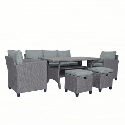 Ensemble de 6 chaises d'extérieur en osier de rotin pour patio, chaise, tabourets et table