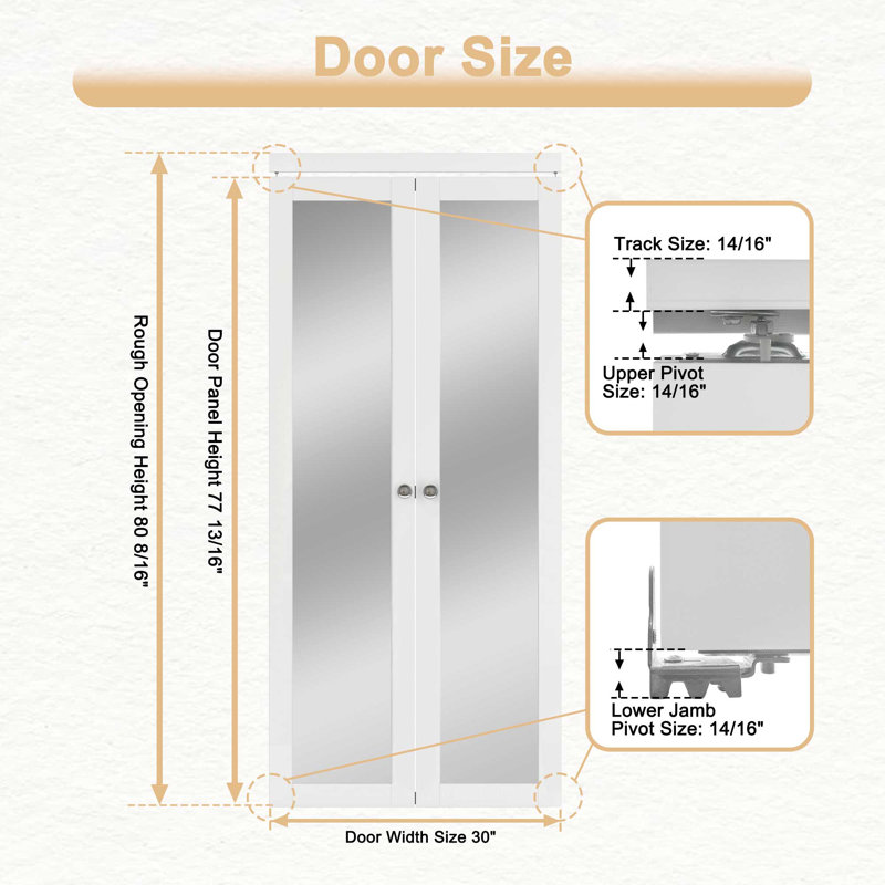 1 Lite Glass and Solid Core Manufactured Wood Bi-fold Doors Include Installation Hardware Kit and Pantry Sticker, 30'' x 80''