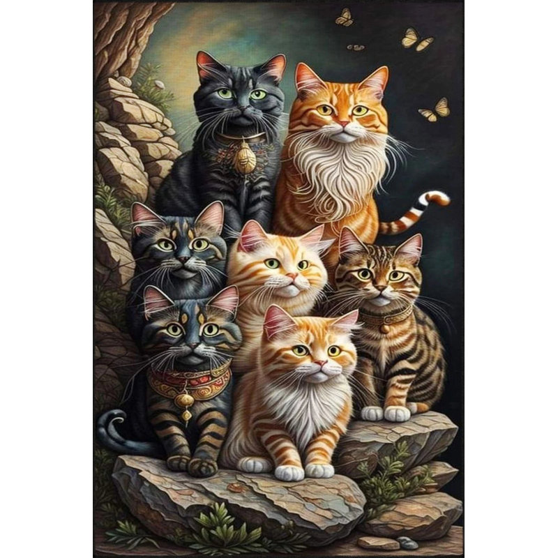 Tapis tissé à motif animal Kittens, Rond 5 pi