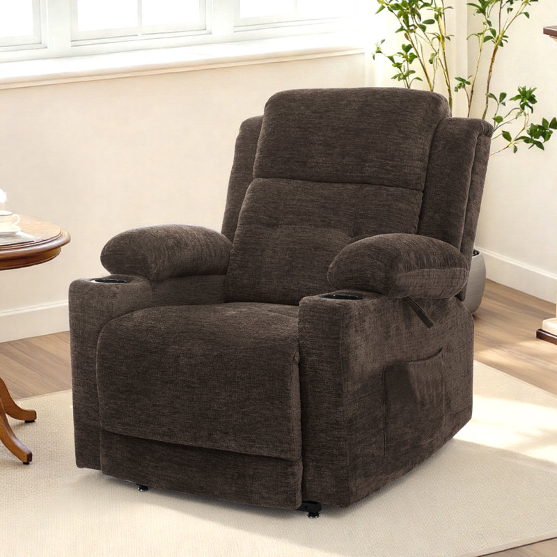 Fauteuil releveur électrique de luxe de 35,7 po de large avec inclinaison électrique, Brun