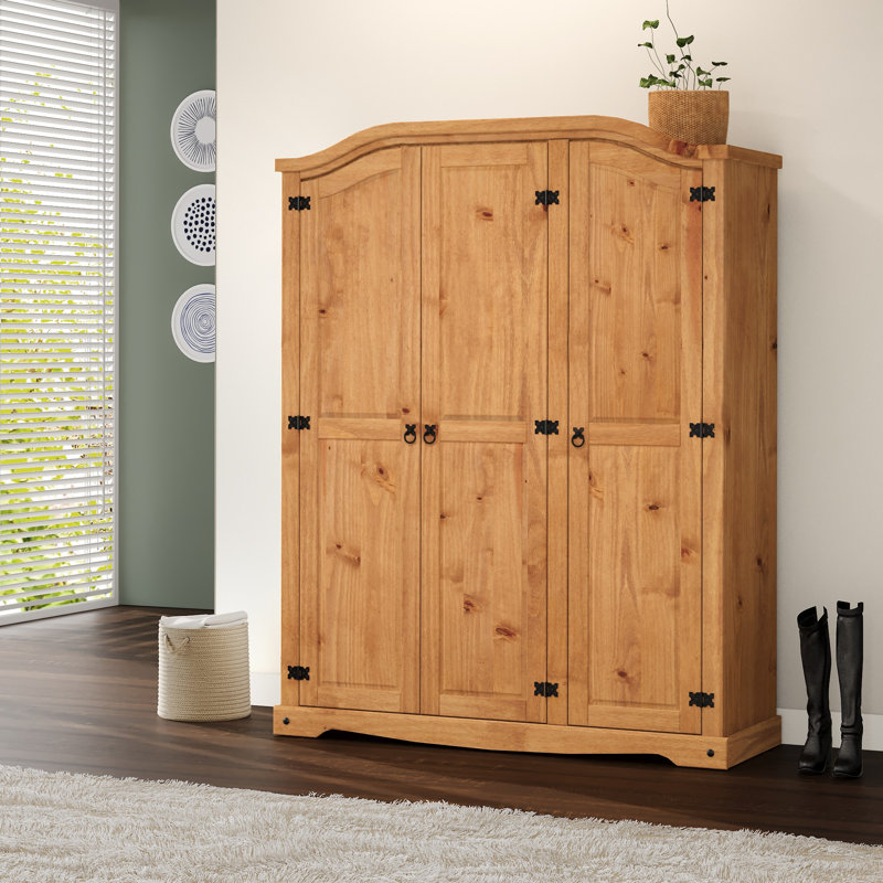 Palmea 3 Door Solid Wood Wardrobe, Antique Wax