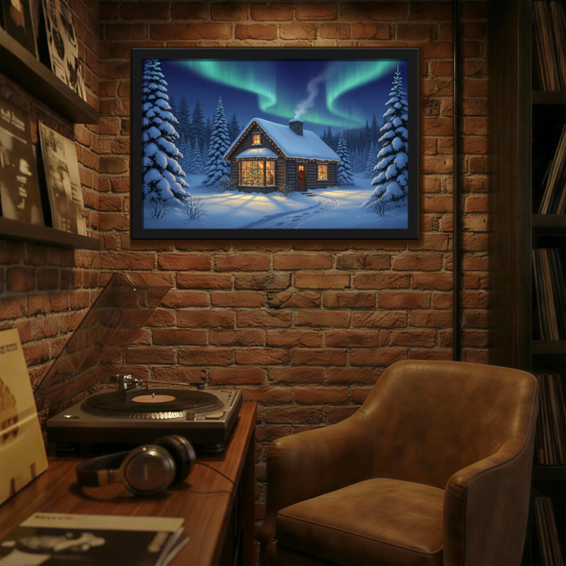 Scène de nuit dans la forêt enneigée de Noël, H 16 po x l 24 po