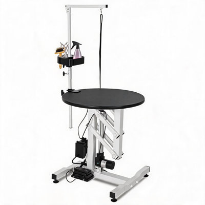 Table de toilettage électrique et hydraulique pour chien 24 po - Bureau rotatif, bras supérieur, télécommande au pied, range-outils, capacité de 250 lb - Accessoire de bain professionnel