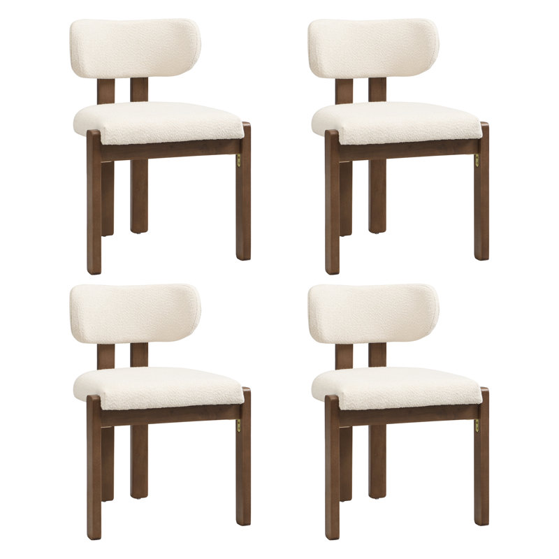 Boucle Upholstered Side Chair in Beige, 4, Brown
